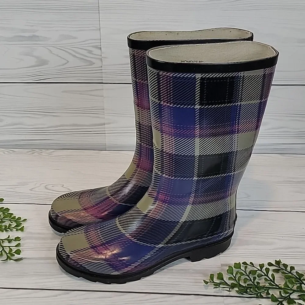 Sporto Evi Plaid Women's Rain Boots Size 8